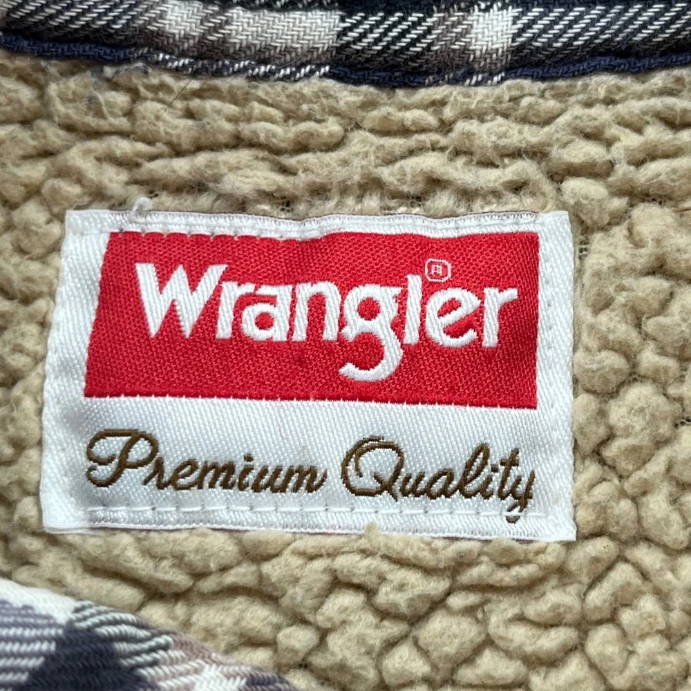 Wrangler Mens Blue Plaid Sherpa Lined Flannel Shirt Jacket RN130273 L